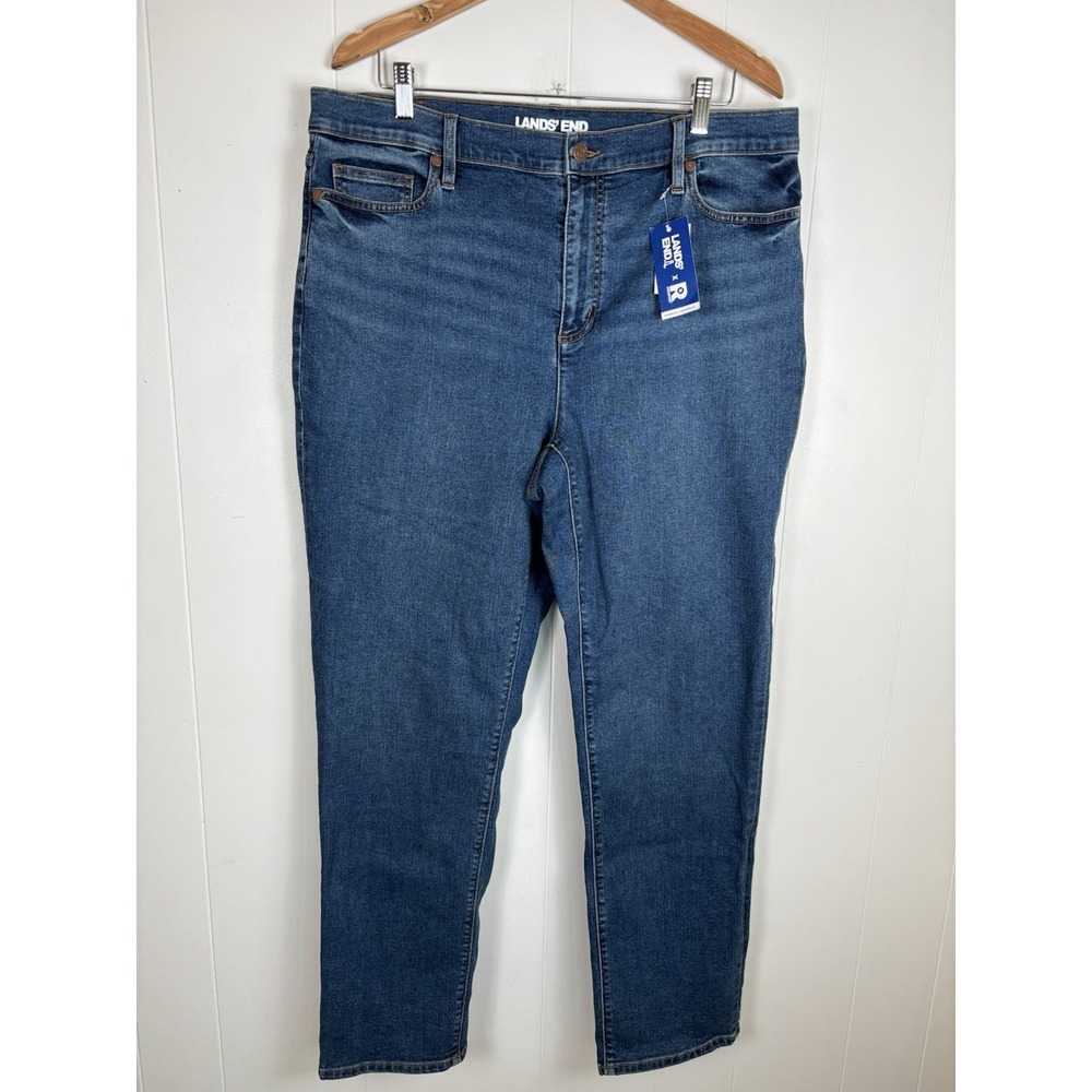 Lands' End Womens 18 High Rise Ankle Jeans Blue‎ Cotton Dark Wash  - NEW